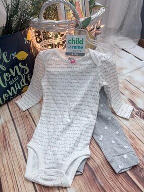 child of mine White & Gray Baby One-Piece Set with Pink Accents